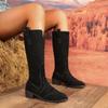 Female Shoes On Sale New Sleeve Women's Boots Winter Suede Warm Solid High Tube Chunky Heels Large Size Fashion Boots