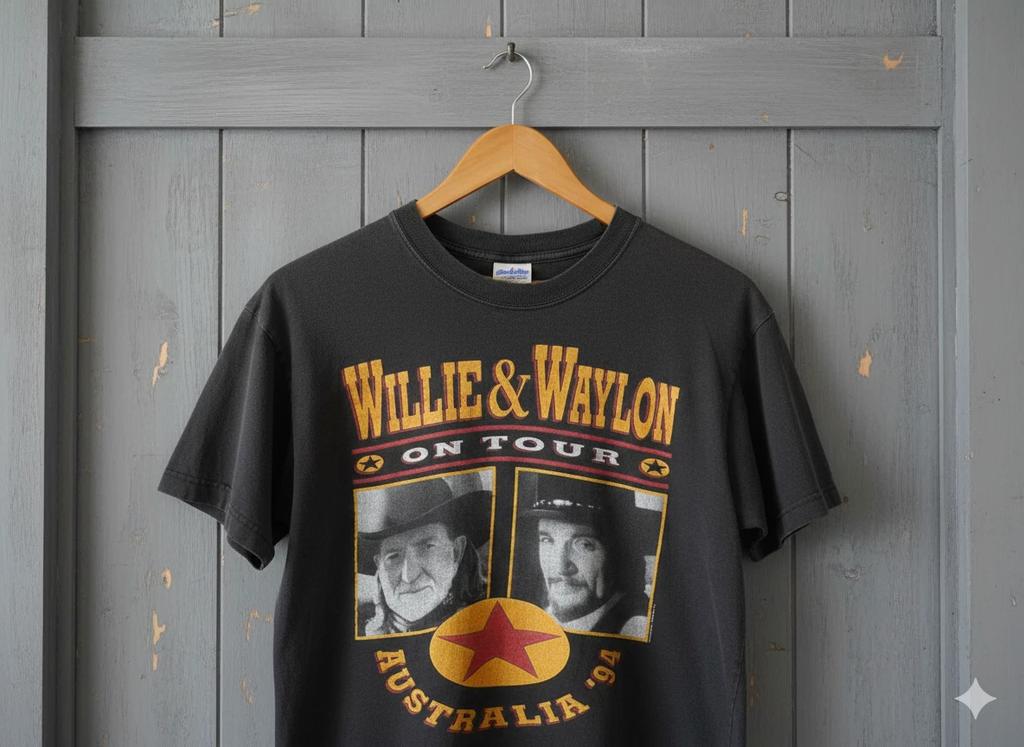 Мужские и женские футболки Willie & Waylon На гастролях Австралия 1994 Винтажный Кантри