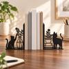 Black Metal Bookend with Cat Decor Stable CatandPlant Decorative Sturdy Animal Bookends for