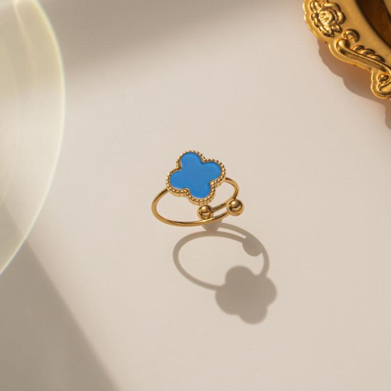 Счастливая подвеска для девочки Клевер Открытое кольцо Титановая сталь 18K Золото Простое кольцо