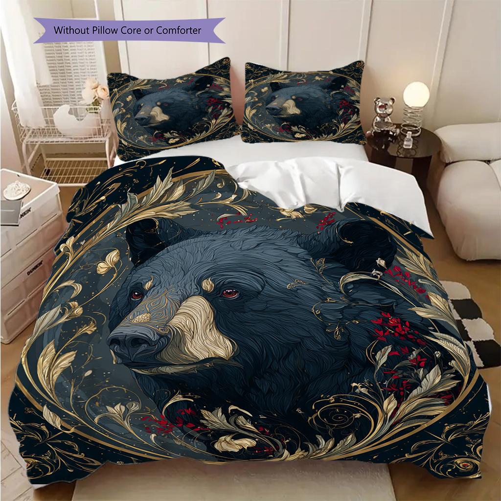 Black Bear Pattern Bedding Quilt Set Quilt Cover Pillowcase Home Decoration Birthday Gift (1 * duvet cover + 2 * pillowcase, without core)