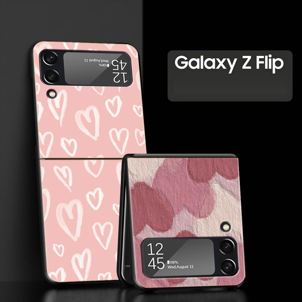 Золотой розовый блестящий чехол для телефона с сердечками для Samsung Galaxy Z Flip 3 4 5 Чехол для Samsung Z Flip3 Flip4 Жесткий чехол-бампер для ПК