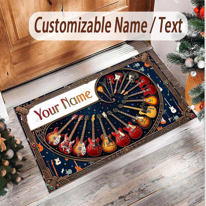 Music Guitar Theme Soft Crystal Velvet Rug Custom Name & Text Print Non Slip Floor Rug for Bedroom Living Room