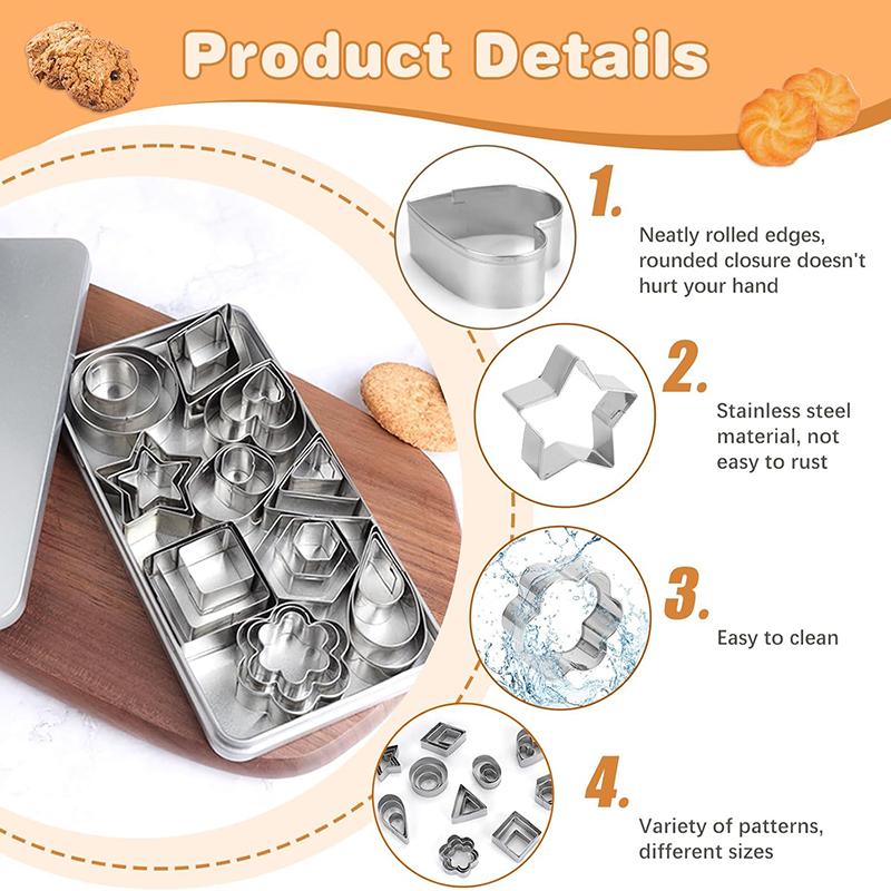 30Pcs Stainless Steel Cookie Mold Mini Cookie Cutters Set Heart Star Flower Geometric Shape Cookie Cutters Cake Mold Baking Tool