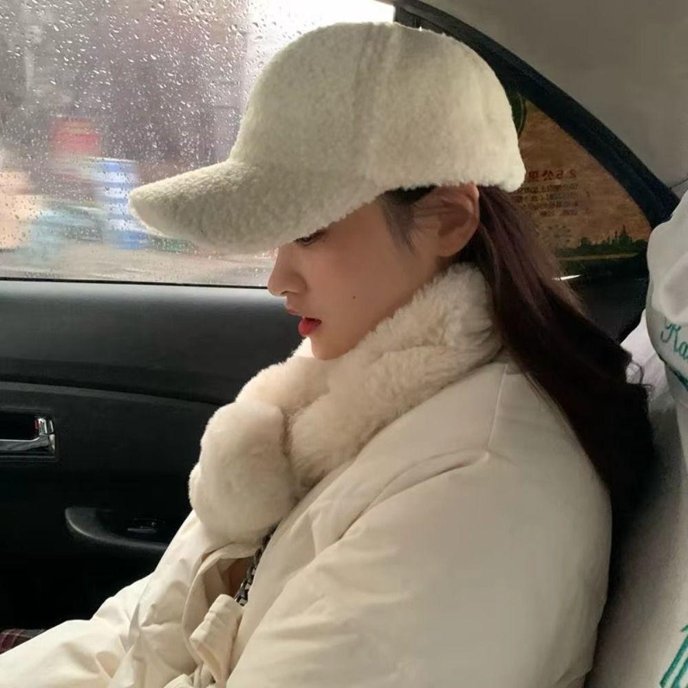 Утолщенная бейсбольная кепка из овечьей шерсти, бархатная зимняя кепка с козырьком, повседневная плюшевая кепка для женщин
