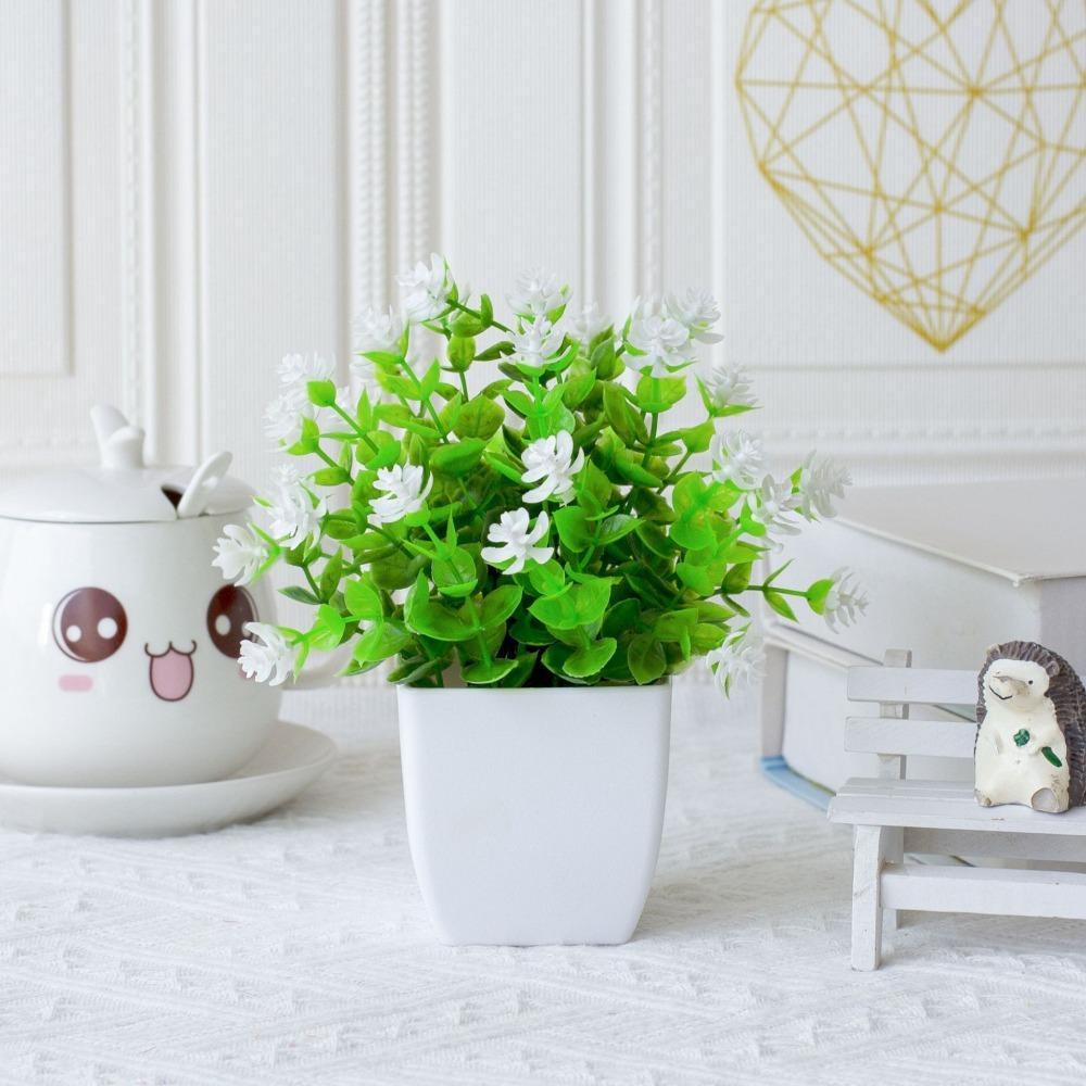 White Artificial Potted Flowers Plastic Fake Flower Bonsai Indoor Decoration