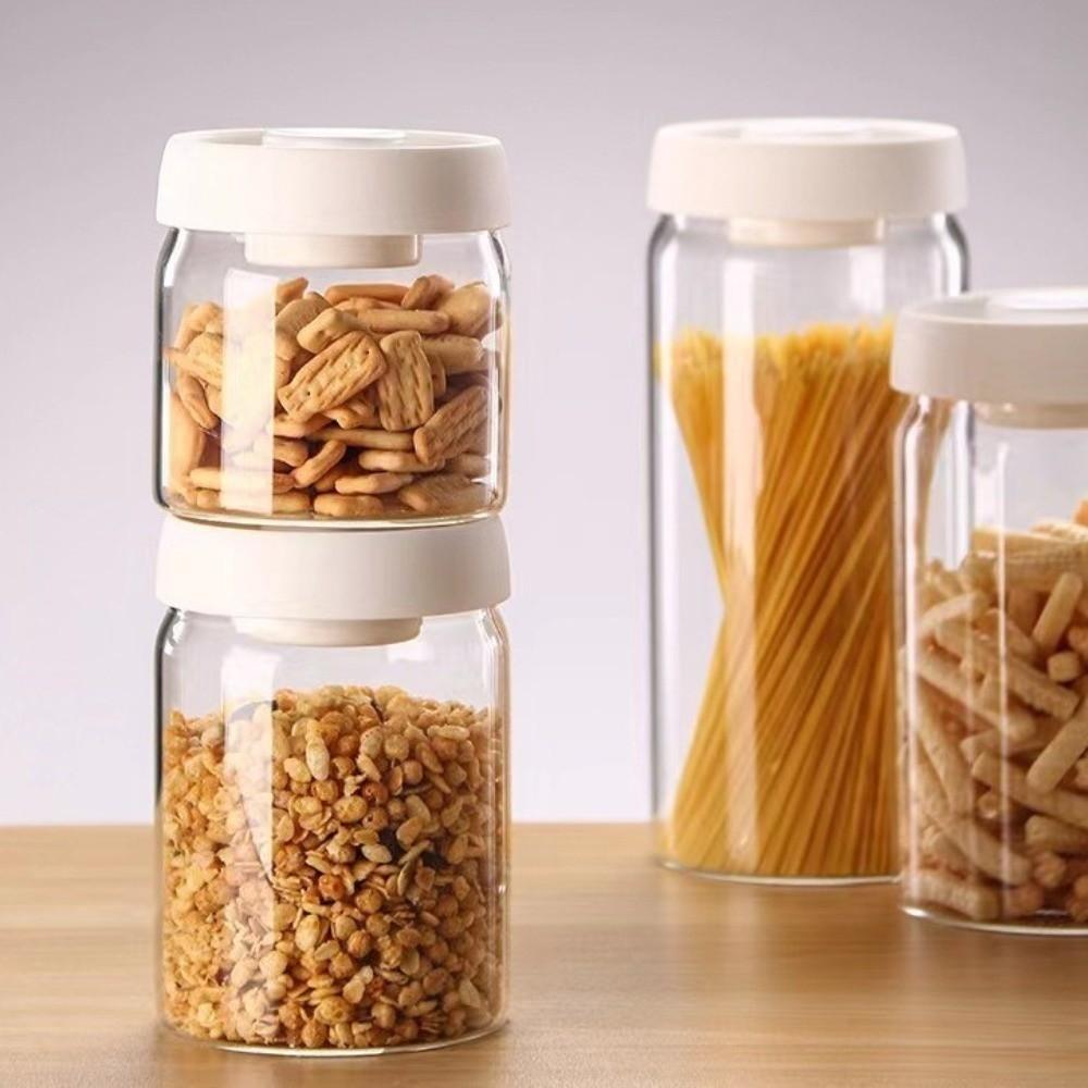 Manual Coffee Bean Storage Jar Press Type Glass Coffee Jar Vacuum Sealed Jar Kitchen Storage