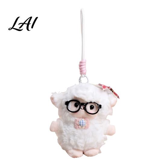 Soft Curly Plush Charm Sheep Doll Pendant for Bags And Keys Stuffed Animal Keychain Playful Bag Ornament with Bow Glasses Accessories Cute