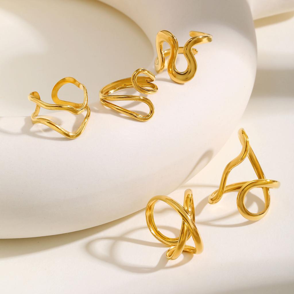 Vnox Stainless Steel Rings For Women Girls,Irregular Line Sense Smooth Open Rings,Simple Atmospheric Finger Jewelry Daily