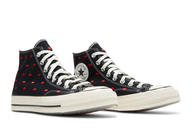 Мужские кроссовки Converse Chuck Taylor All Star 70 Hi Вышитые губы Черный Черный/Университетский красный/Эгрет