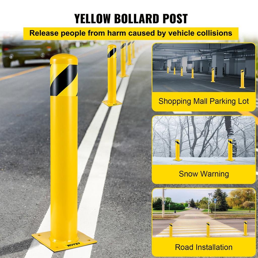 Safety Bollard, 42 Inch Height Bollard Post, 5.5 Inch Diameter Steel Pipe Safety Bollard Post, Yellow Steel Bollard, Steel Safety Bollard with 8