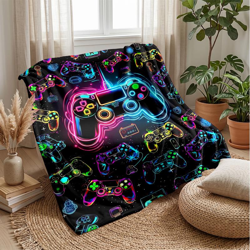 Neon Gaming Controllers Theme blanket Lightweight Warm Flannel Blanket Decorative Throw Blanket for Home Decoration