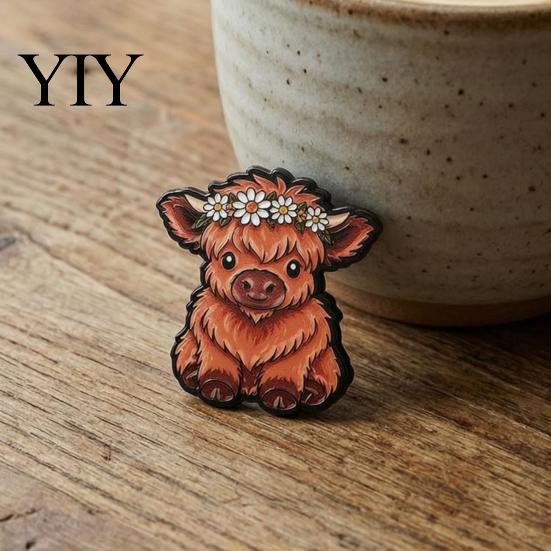 Men Women Clothing Accessories Cartoon Highland Cow Brooch Pin, Animal Shape Metal Lapel Jewelry Sweater Cardigan Coat Suit Scarf Decor, Alloy Pin