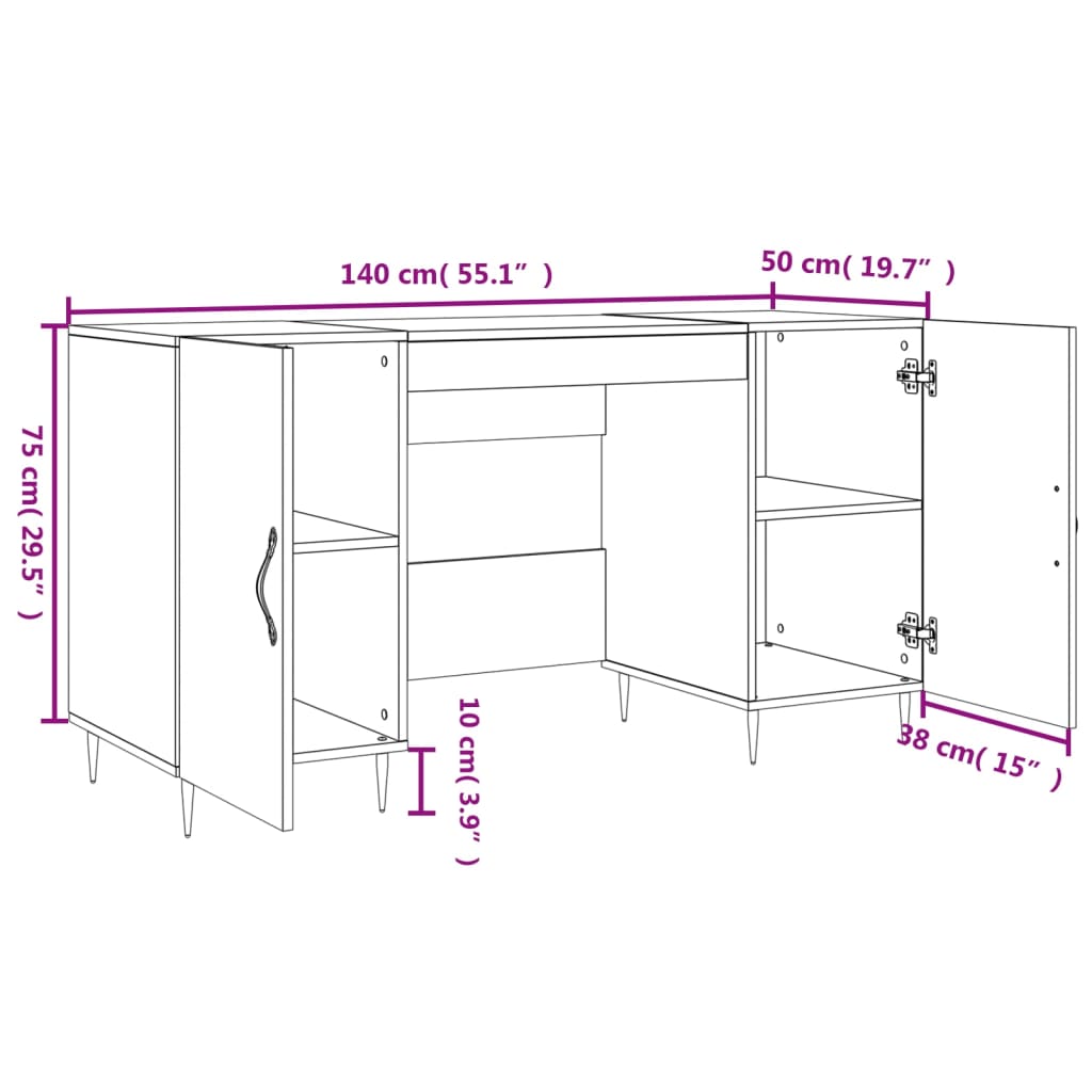 Smoked Oak Desk 140x50x75 cm Engineered Wood