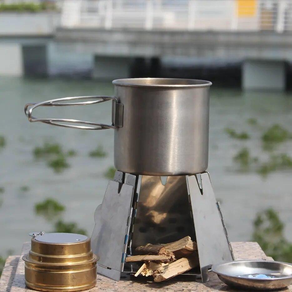 Stainless Steel Camping Windproof Stove, Outdoor Mini Hexagonal Portable Folding Firewood Stove, Barbecue Grill, Hiking BBQ