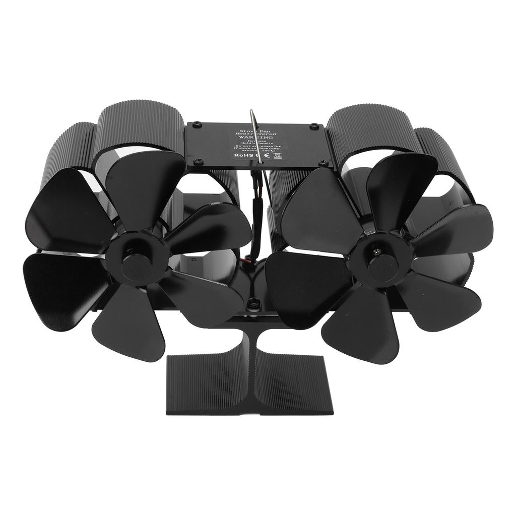 Double Heads Fireplace Fan 6 Blades Thermal Power Black Stove Fan High Temperature Proof