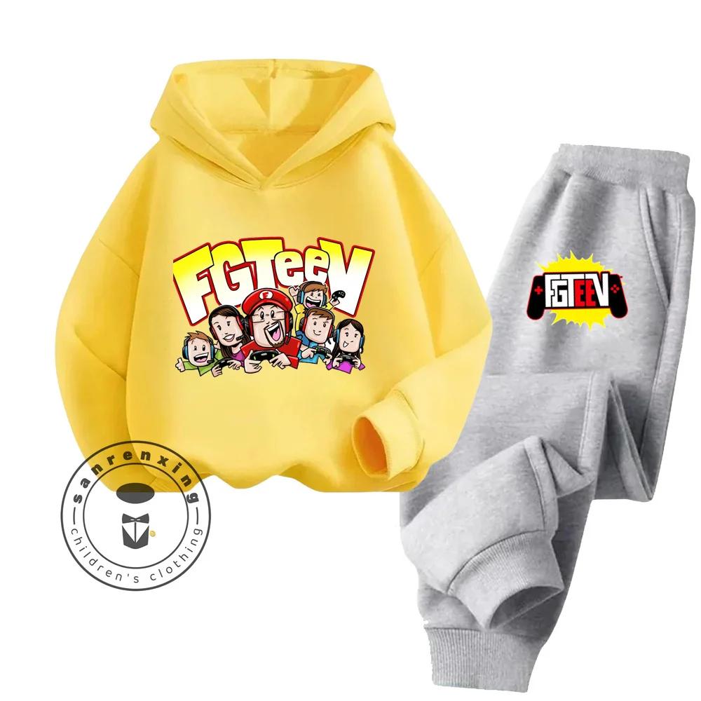 FGTeeV Cartoon Loungewear Идеально подходит для ленивых выходных в помещении Детский креативный дизайн Мультяшный принт Чистый хлопковый комплект с капюшоном