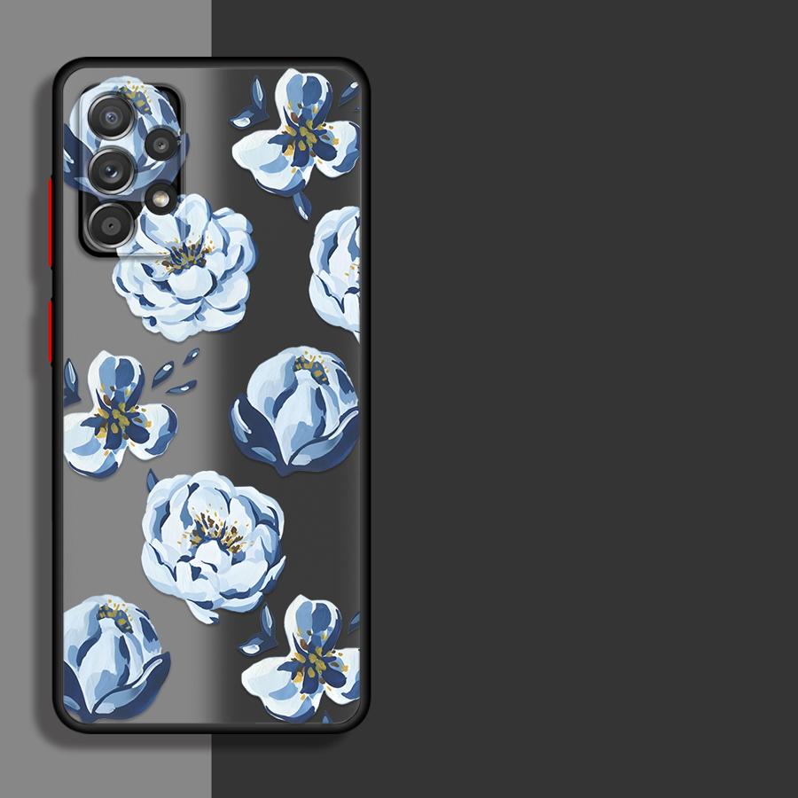 Мультяшный чехол с синим цветком для Samsung Galaxy A16 A15 A73 A33 A54 A53 A34 A36 A14 A23 A56 A55 A35 A17 A52 A52S A72