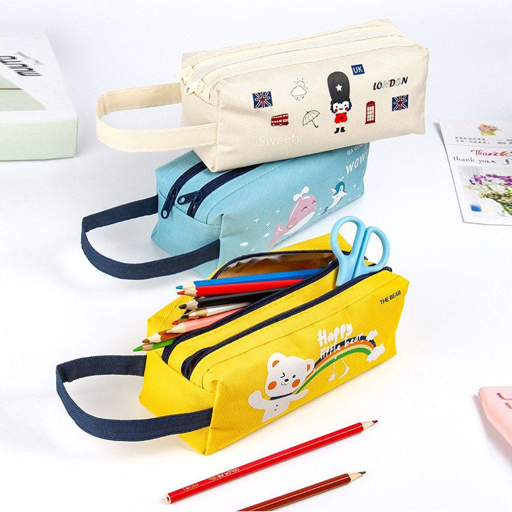 Новая вместительная двухслойная канцелярская сумка-карандаш с рисунком из мультяшной ткани Оксфорд