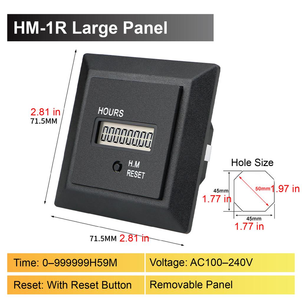HM-1 Industrial Hour Meter AC24-240V Hourmeter 0~999999H59M 0~99999.99H Electromechanical Equipment Timer for Generator Equip3