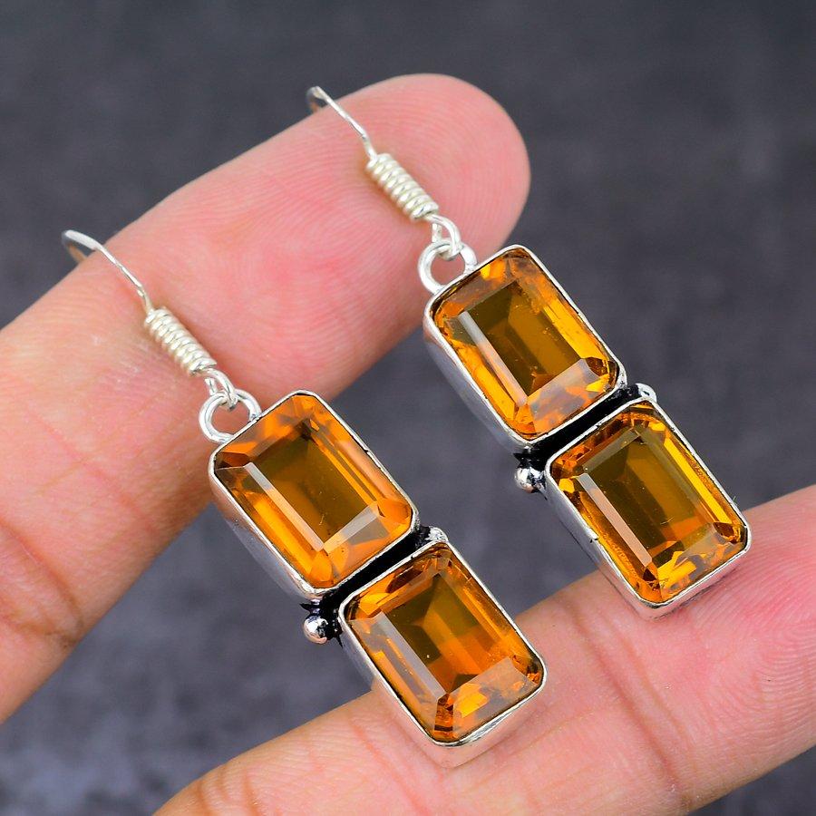 Серьги ручной работы из стерлингового серебра 925 пробы с натуральным медовым топазом 1,97 дюйма c6B11