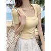 New summer low-neck big-breasted Spice Girl short-sleeved T-shirt women's U-neck slim-fitting clavicle pure desire top versatile
