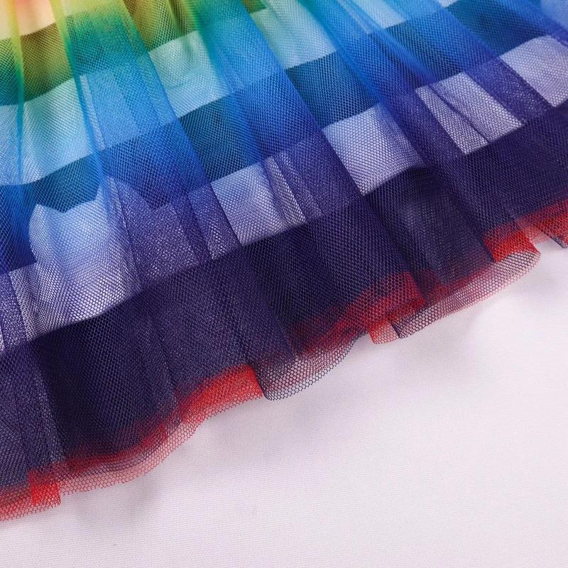 Carnival Outfits Dress+Pants 2Pcs Sets For Children Rainbow Stripe Cosplay Costumes Kids Girls Party Dresses Up