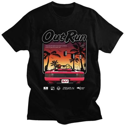 Винтажная футболка 90-х Out Run Camisas Мужская мода Олдскул Япония Аркадные топы Hombre Видеоигра Outrun Футболка Топ Camisas