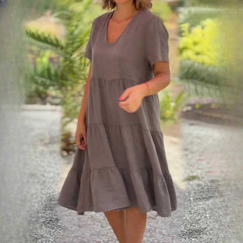 GMXIA Женская мода, лето, весна, свежие и милые однотонные принты, с коротким рукавом, v-образным вырезом, большие свободные повседневные платья