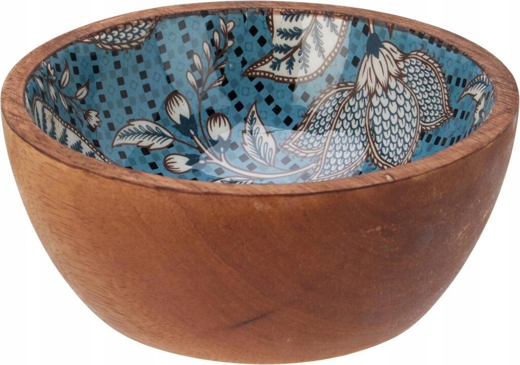 Miska z drewna mango 12x12x5 cm z niebieskim wzorem dekoracyjna i naturalna 1szt