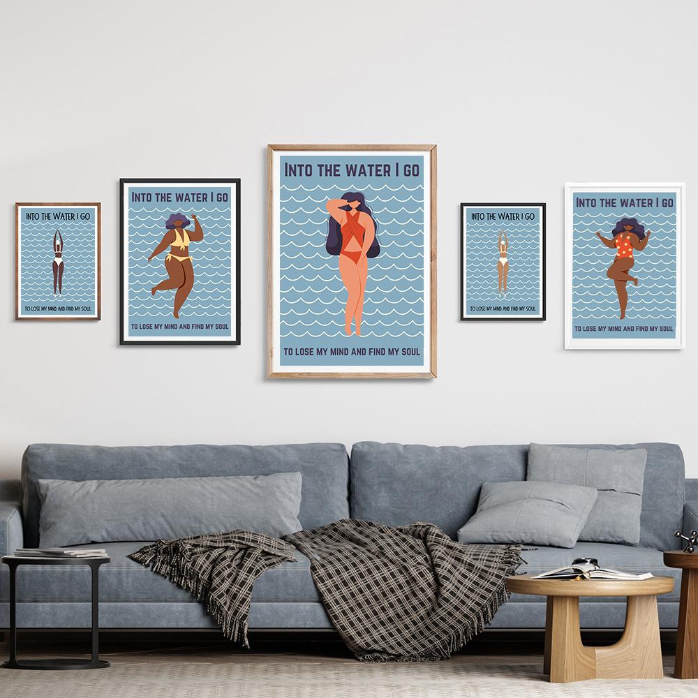 Минималистские плакаты для плавания, абстрактные картины на холсте, принты с цитатами «Lose My Mind», настенные художественные картины для декора гостиной