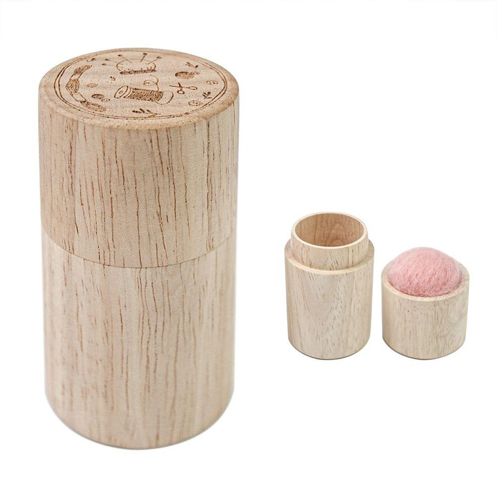 Sewing Needle Cylinder Box Woode Needles Storage Holder Pin Cushion Household Embroidery Craft Sewing Tools