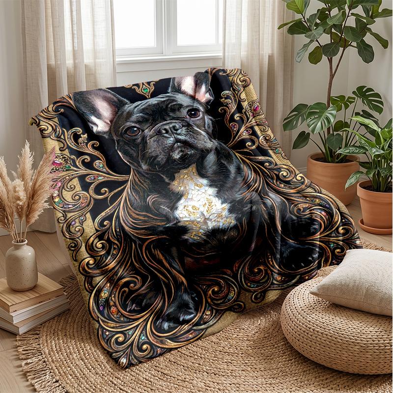 Elegant French Bulldog Portrait Theme blanket Lightweight Warm Flannel Blanket Decorative Throw Blanket for Home Decoration