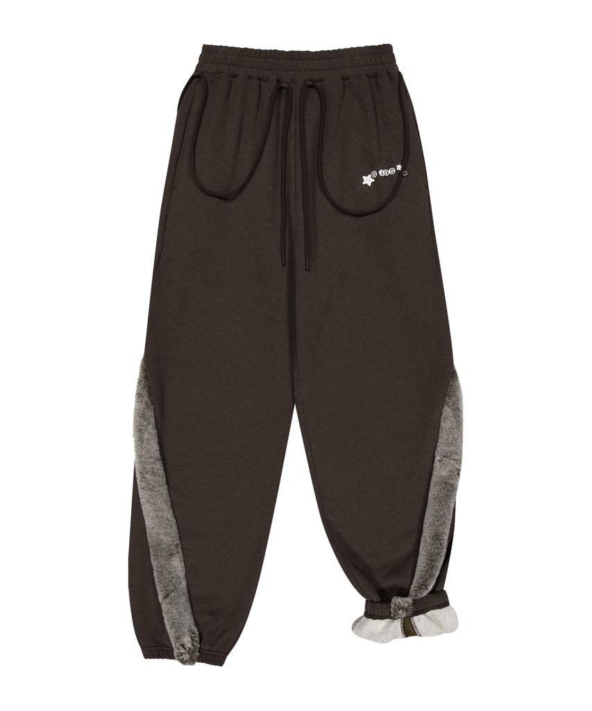 OJOS Side Fur Trim Sweatpants / Stone Brown
