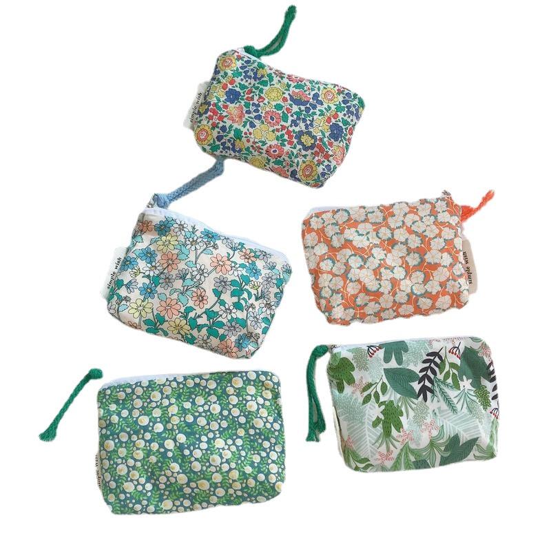 Мини-сумки-органайзеры из хлопка с цветочным принтом для женщин, маленькая тканевая косметичка для макияжа, маленькая сумочка для монет, детский косметичка