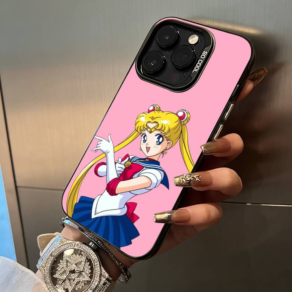 Sailor M-Moon-Usagi Tsukino For iPhone 17 16 15 14 13 12 11 Pro Max XS 17 Air Silicone Colored Silver Bumper Cover