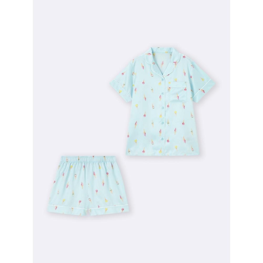 GU by Uniqlo Атласная пижама с короткими рукавами и шортами Gelato 