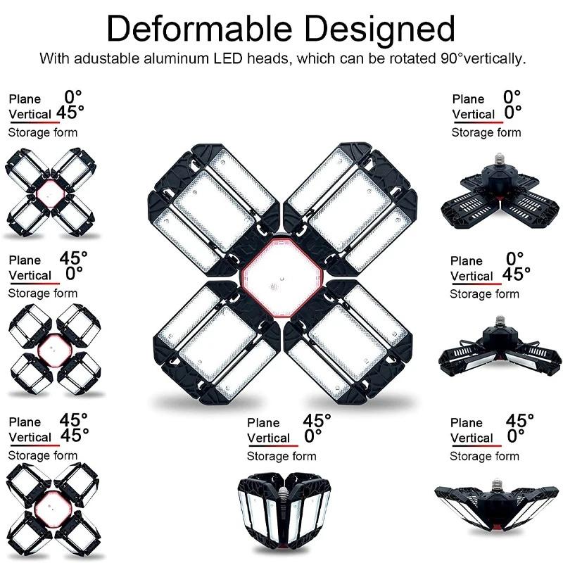 Bright Led Garage Light Deformable Ceiling Lighting with Adjustable Panels Shop Work Lamps for Storage Warehouse Workshop Light