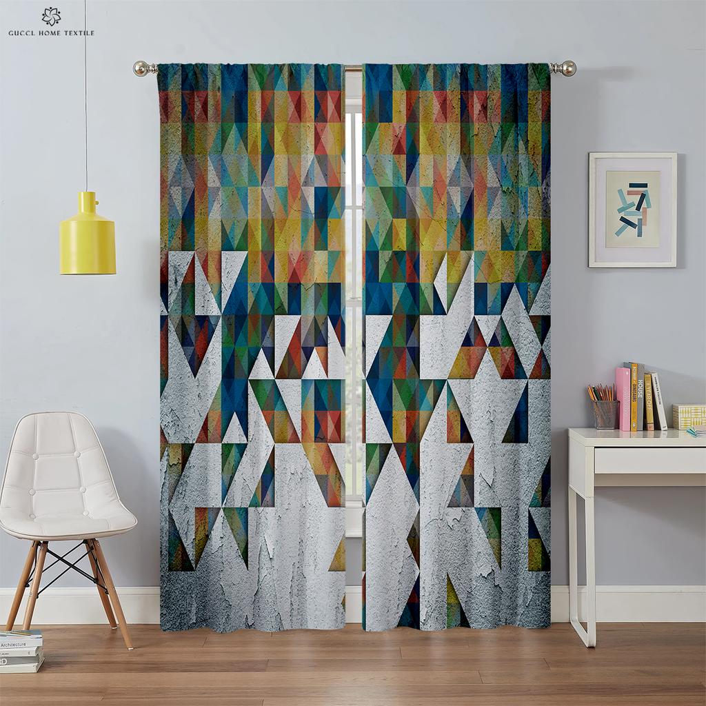 Современные простые геометрические 3D-печатные шторы, оконные занавески, карманы для штанг, спальня, гостиная, кухня, предметы интерьера, 2 шт.