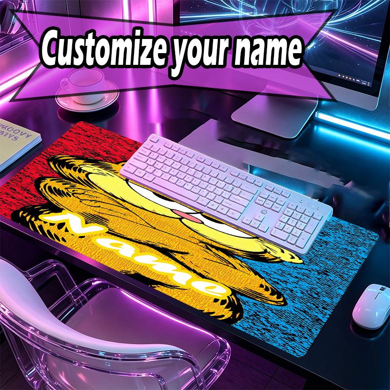 Custom Name Personalized Garfield Pattern Mousepad, Laptop PC Desk Mat, Decorative Desk Mat for Home Keyboard Pad Gift