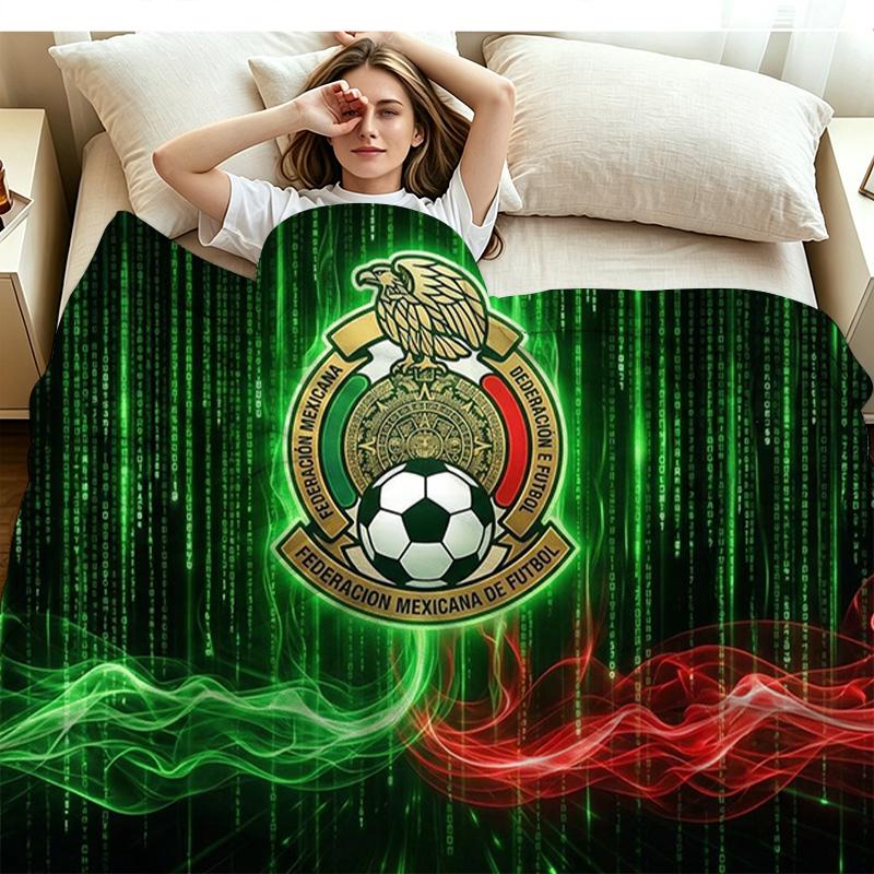 Mexican Football Federation Print Flannel Blanket High Quality Warm Comfortable Cover for All Seasons Perfect for Gifts Home Decor