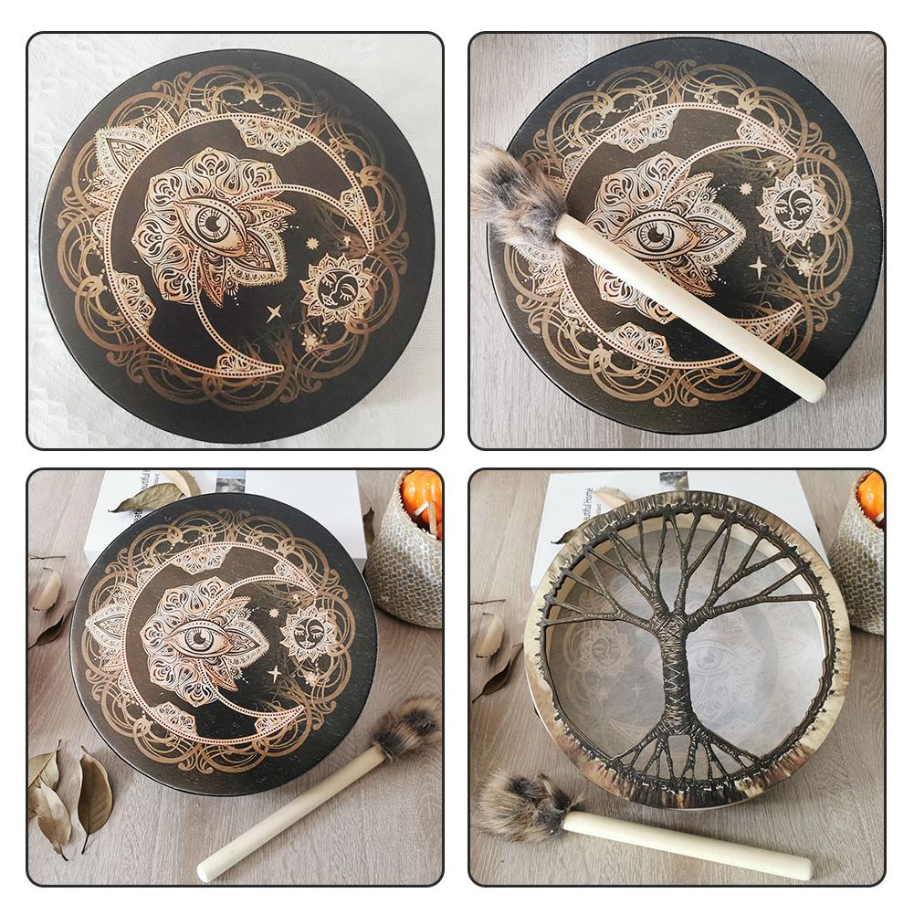 Handcrafted Shaman Drum with Tree-Shaped Wooden Frame and Polyester Sheepskin Face for Cultural and Music Enthusiasts