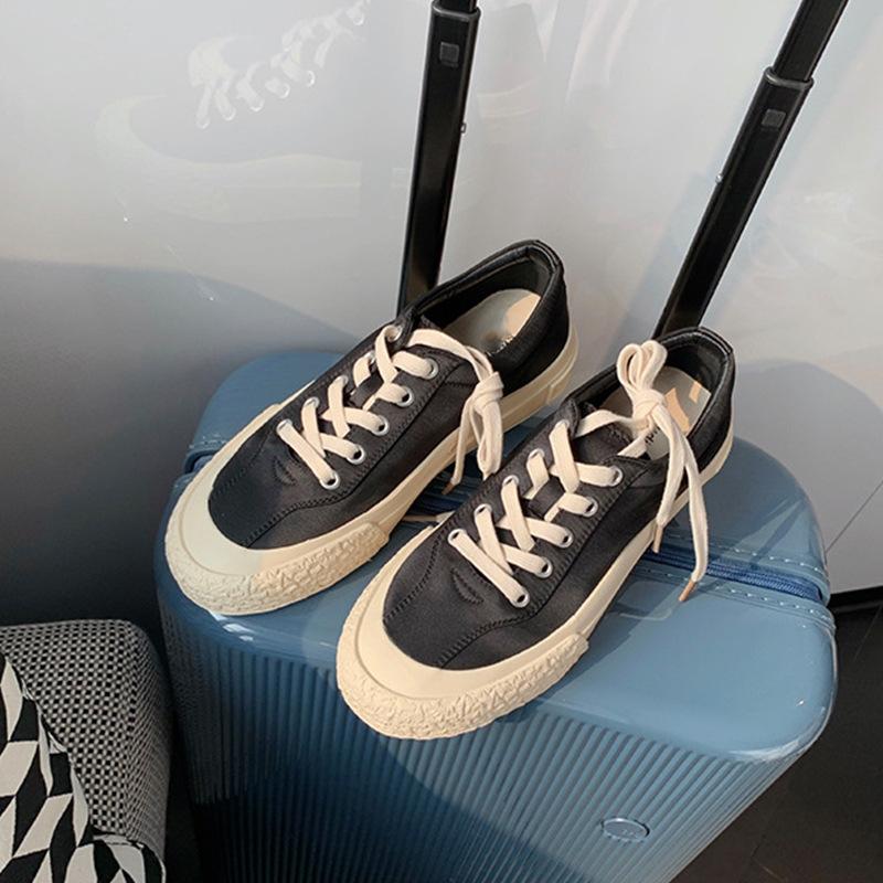 Grape Mother Studiolee Girl Style Silk Lace-up Fashion Round Head Small Thick Flat Bottom Versatile Casual Board Shoes Women