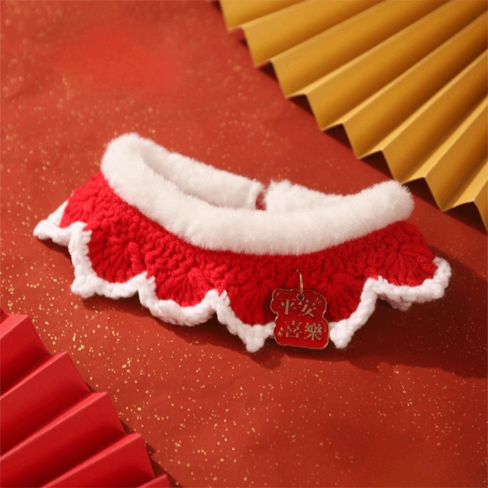 Chinese-style New Year Knitted Pet Collar Adjustable Length Pet Bib Festive Cat Tie  for Cats Puppy