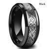 8 Colors 8mm Men's Stainless Steel Dragon Ring Inlay Red Green Black Carbon Fiber Ring Wedding Band Jewelry Size 7-12