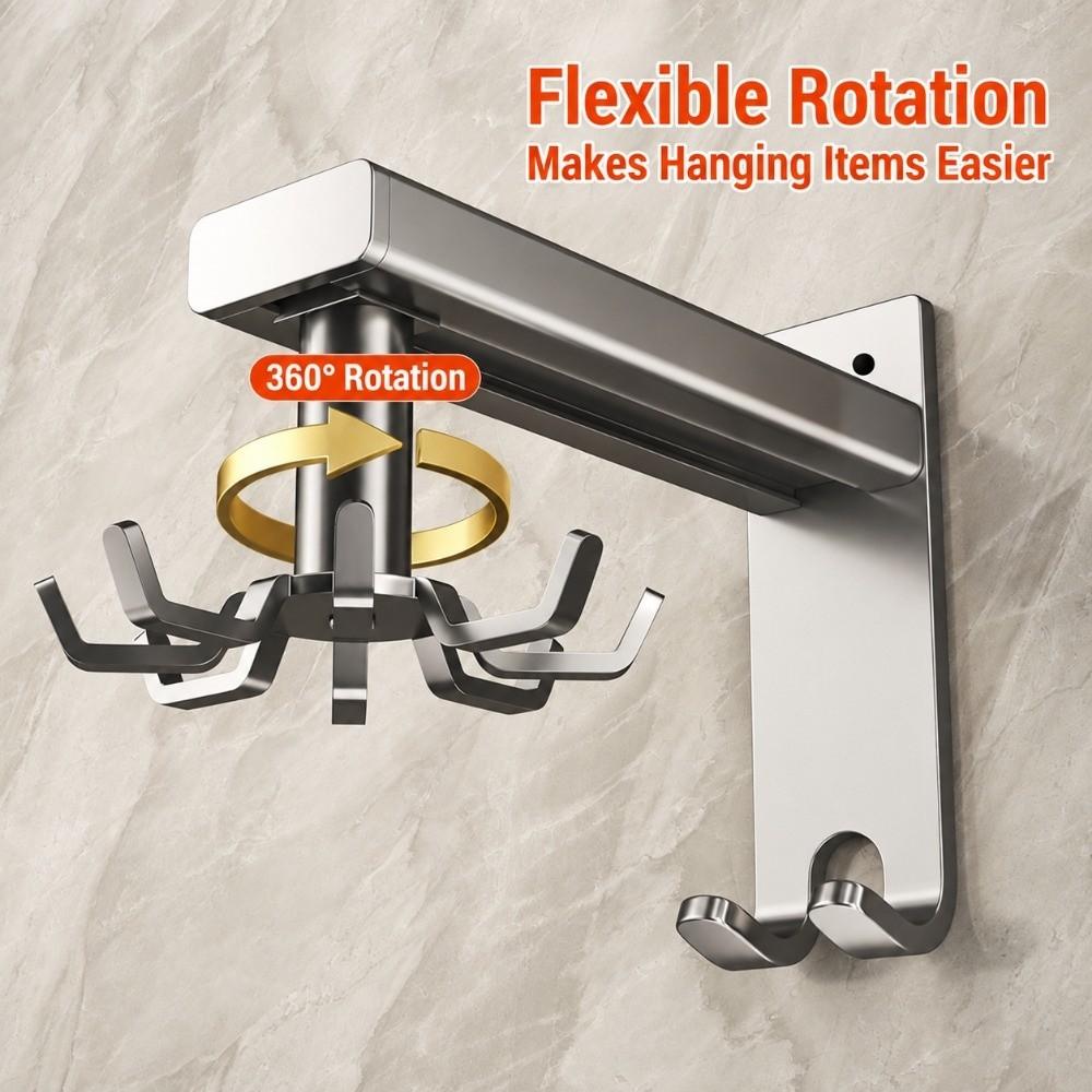 Wall Mounted Kitchen Hook Rack 360 Degrees Rotating Kitchen Storage Rack Utensil Organizer Indoor