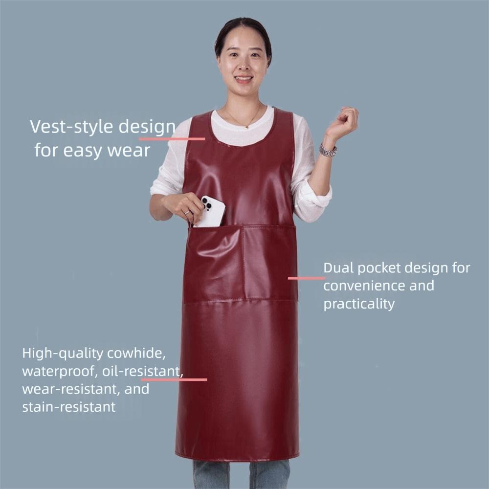 Oil-proof Work Smock PU Leather Cleaning Apron Durable Cooking Work Clothes  Lab Work