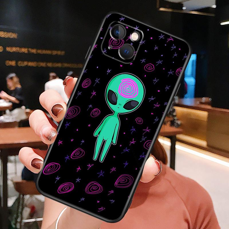 Alien Kawaii Art Phone Case For iPhone 16 Pro Max 14 13 12 11 15 Pro Max Plus 12 13 Mini XR 16e Funda Cover