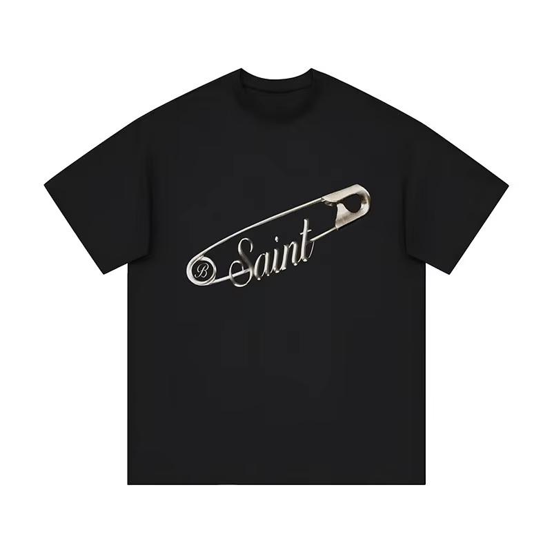 Летняя футболка с минималистичным принтом-булавкой Saint Edgy Streetwear Топ Панк Стиль Заявление Мужская одежда