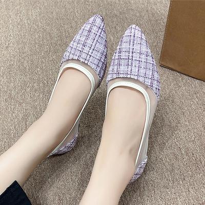 Весна-лето. Туфли на плоской подошве. Женская повседневная обувь без застежек. Модные туфли-лодочки из твидовой сетки с острым носком. Удобная женская рабочая обувь.